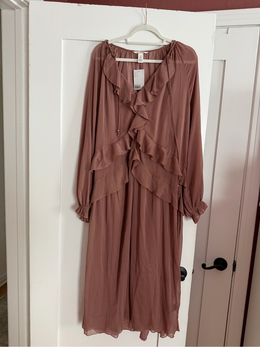 NWT H&M Mauve Ruffle-Front Long Sleeve Midi Dress